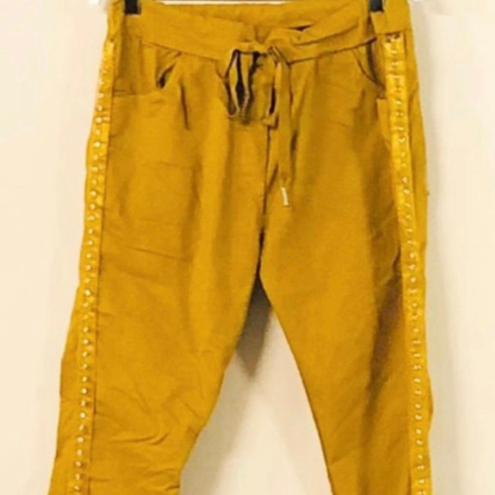 Mustard Rhinestone Joggers
